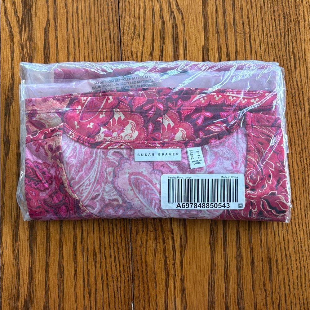 New Susan Graver Set of 2 Liquid Knit Print & Solid Tops Paisley/Rose L A697848 - Picture 5 of 9